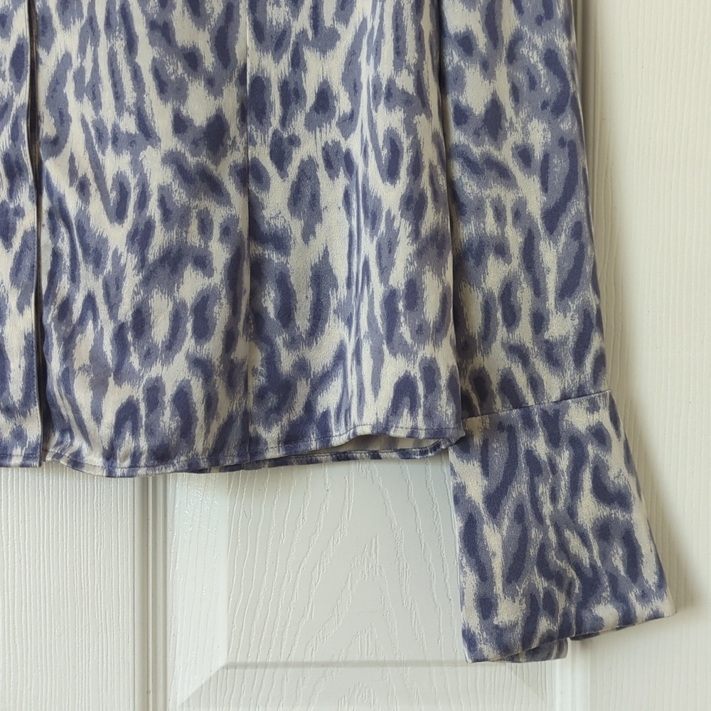 Lafayette 148 Leopard Printed Silk Long Sleeve Button Down Blouse Purple Grey 6 - Picture 8 of 11